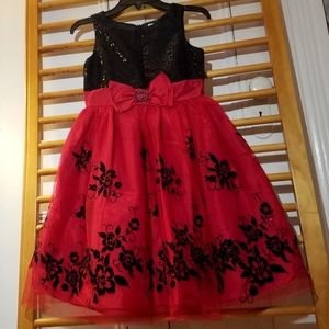 Fancy Red & Black Dress 10 Sequins, Bow, Tulle